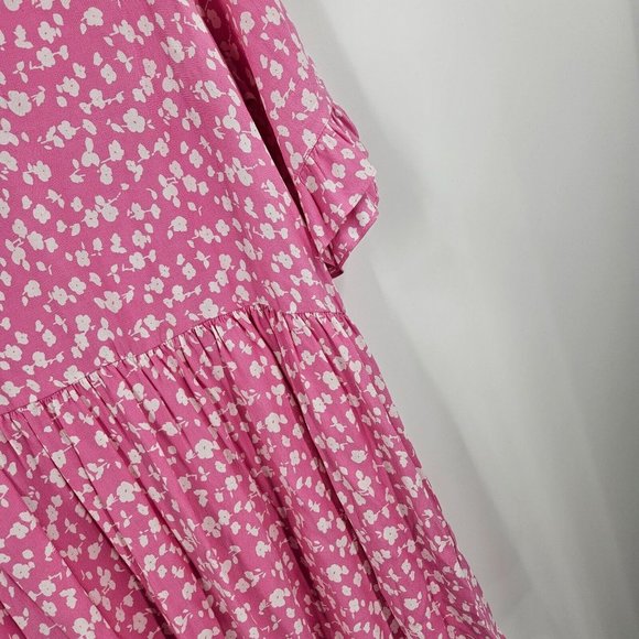 Boii Babydoll Dress Pink White Floral Scandinavian Henley Neck 3/4 Sleeve Size S - Picture 2 of 6